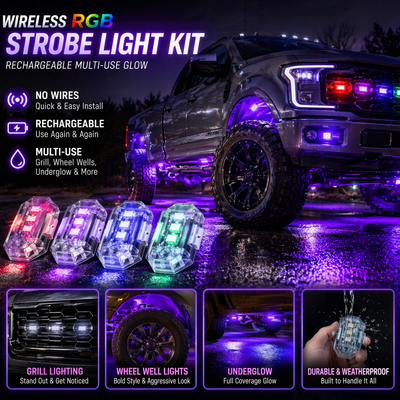 Wireless RGB Strobe Light Kit – Underbody, Wheel Well & Accent Lighting (4-Pack)