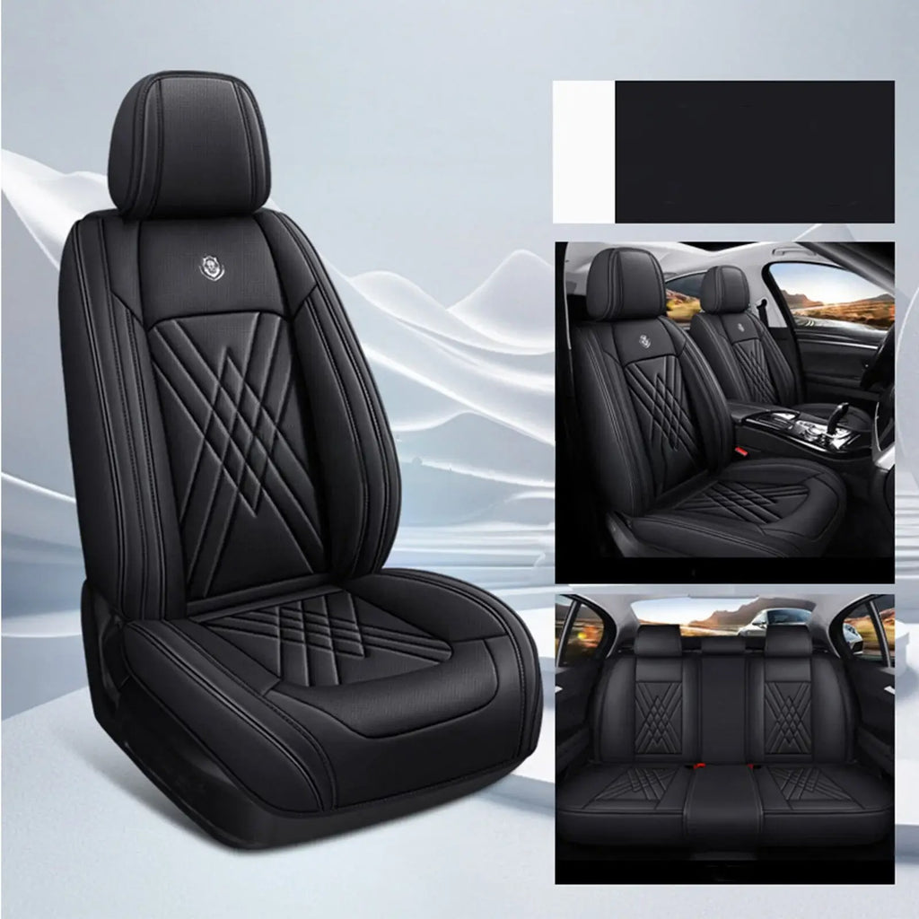 Full Surround Set for 5-Seat Car Seat Covers Faux Leather Cushion Covers Black