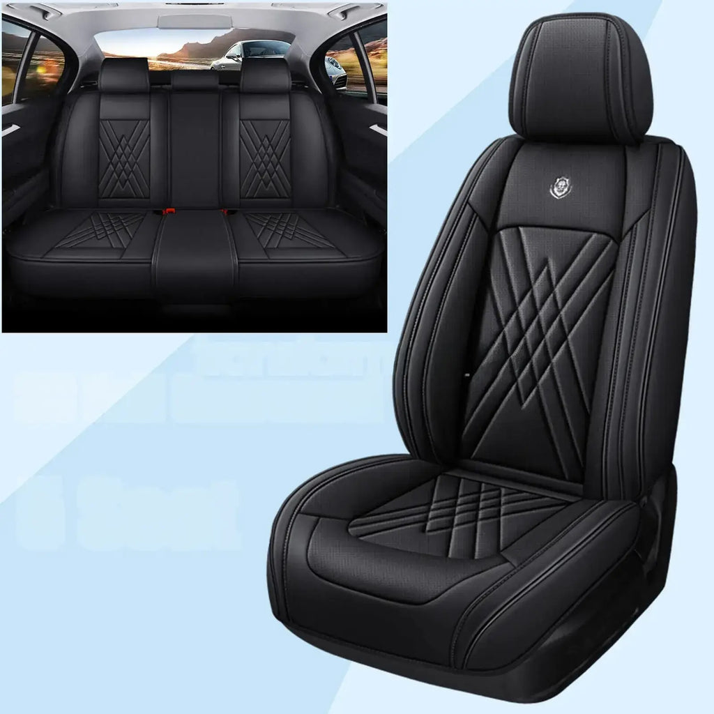 Full Surround Set for 5-Seat Car Seat Covers Faux Leather Cushion Covers Black