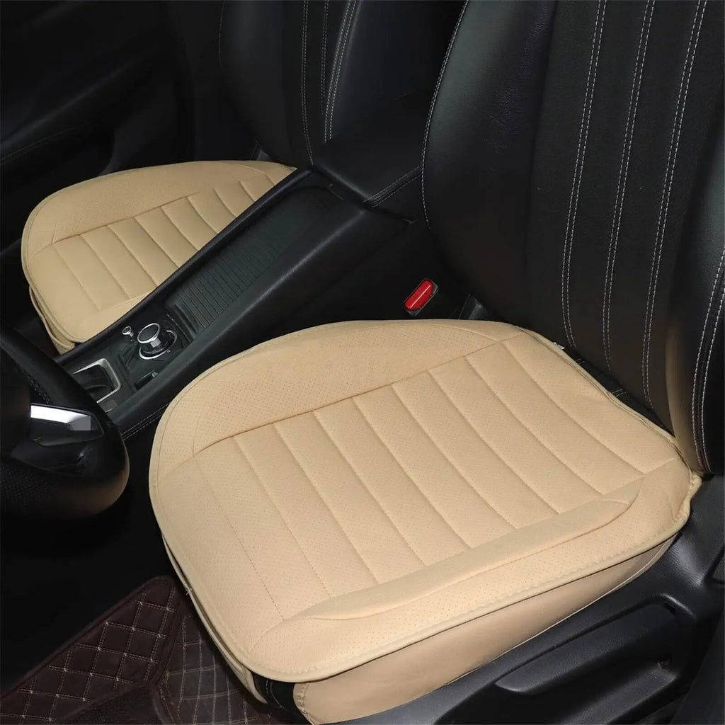 Car Seat Cushion, Beige Faux Leather (2-Pack) - Universal Fit for Front Seats