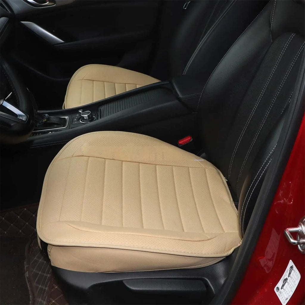 Car Seat Cushion, Beige Faux Leather (2-Pack) - Universal Fit for Front Seats