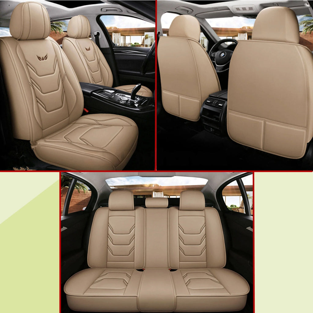 For Hyundai Leather Car 5-Seat Cover Front & Rear Seat Protector Beige