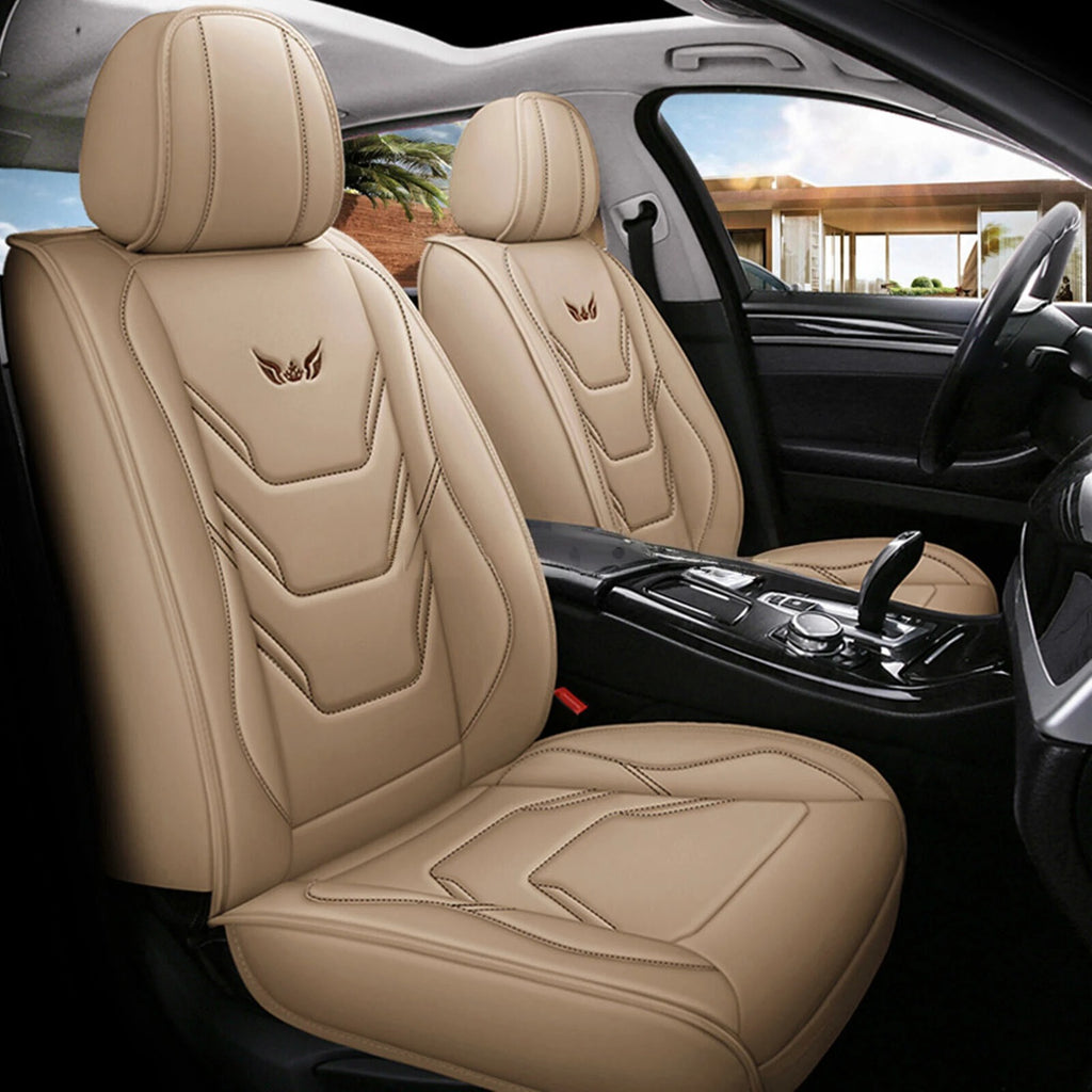 For Hyundai Leather Car 5-Seat Cover Front & Rear Seat Protector Beige