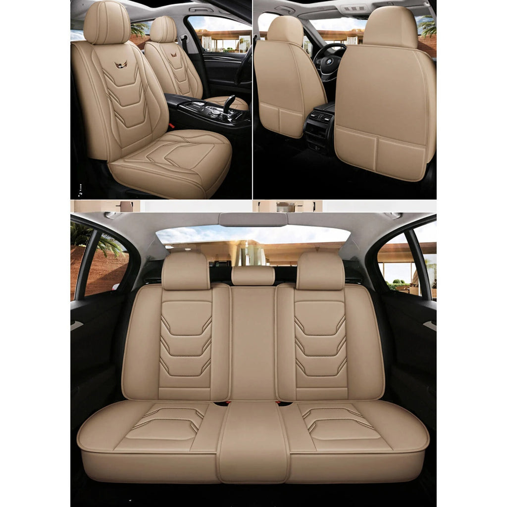 For Hyundai Leather Car 5-Seat Cover Front & Rear Seat Protector Beige