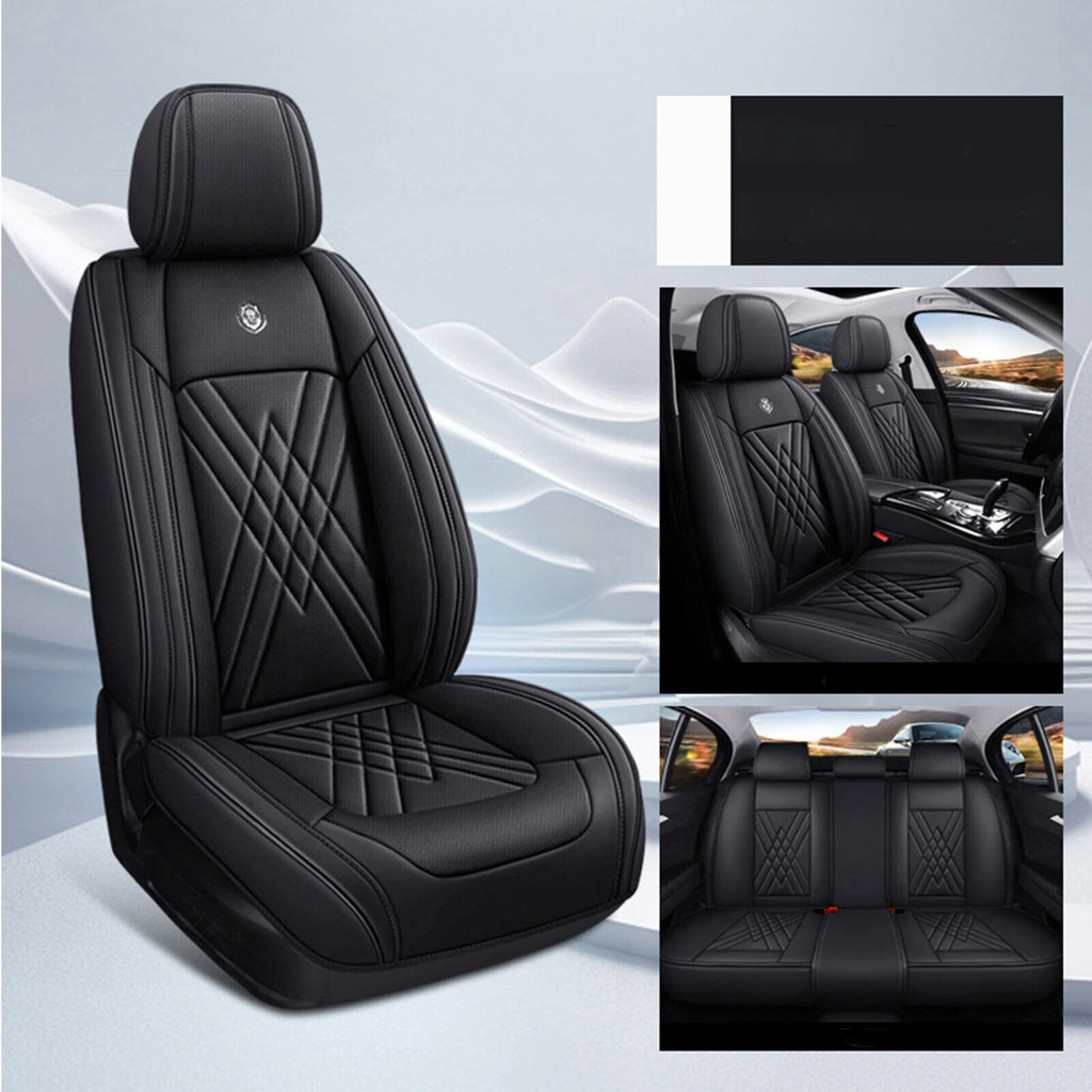 For Hyundai Faux Leather Car Breathable 5-Seat Covers Front Rear Cushion Black