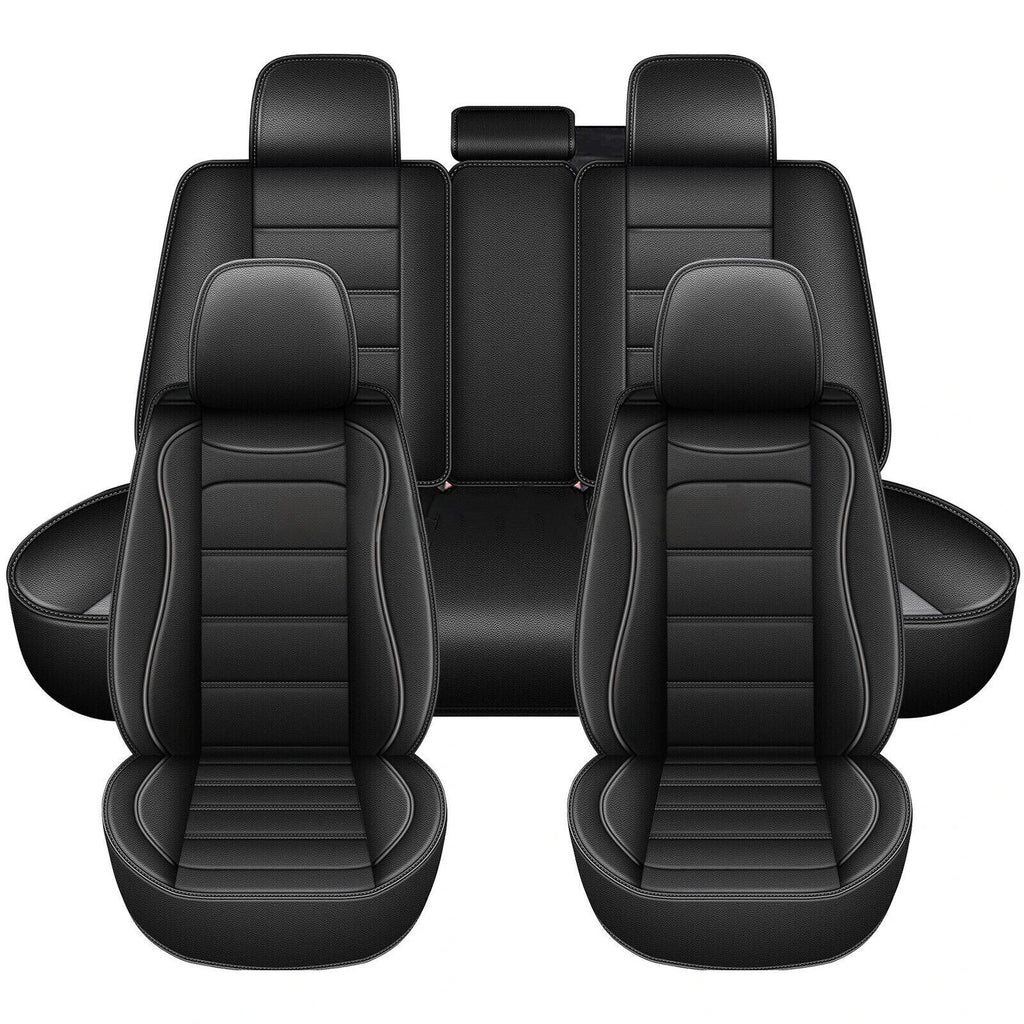 For Honda Quilted Car Pu Black Leather Cushion Full Set 5-Seat Covers