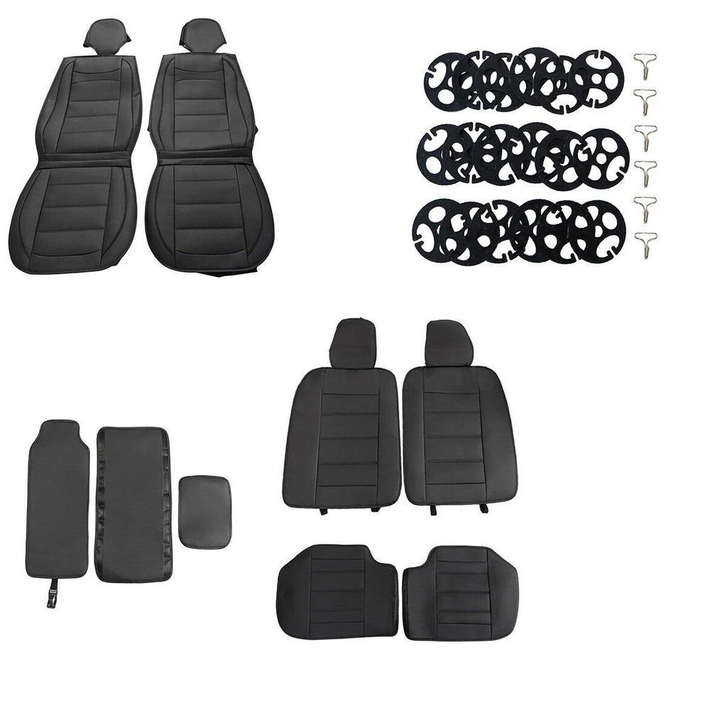 For Honda Quilted Car Pu Black Leather Cushion Full Set 5-Seat Covers