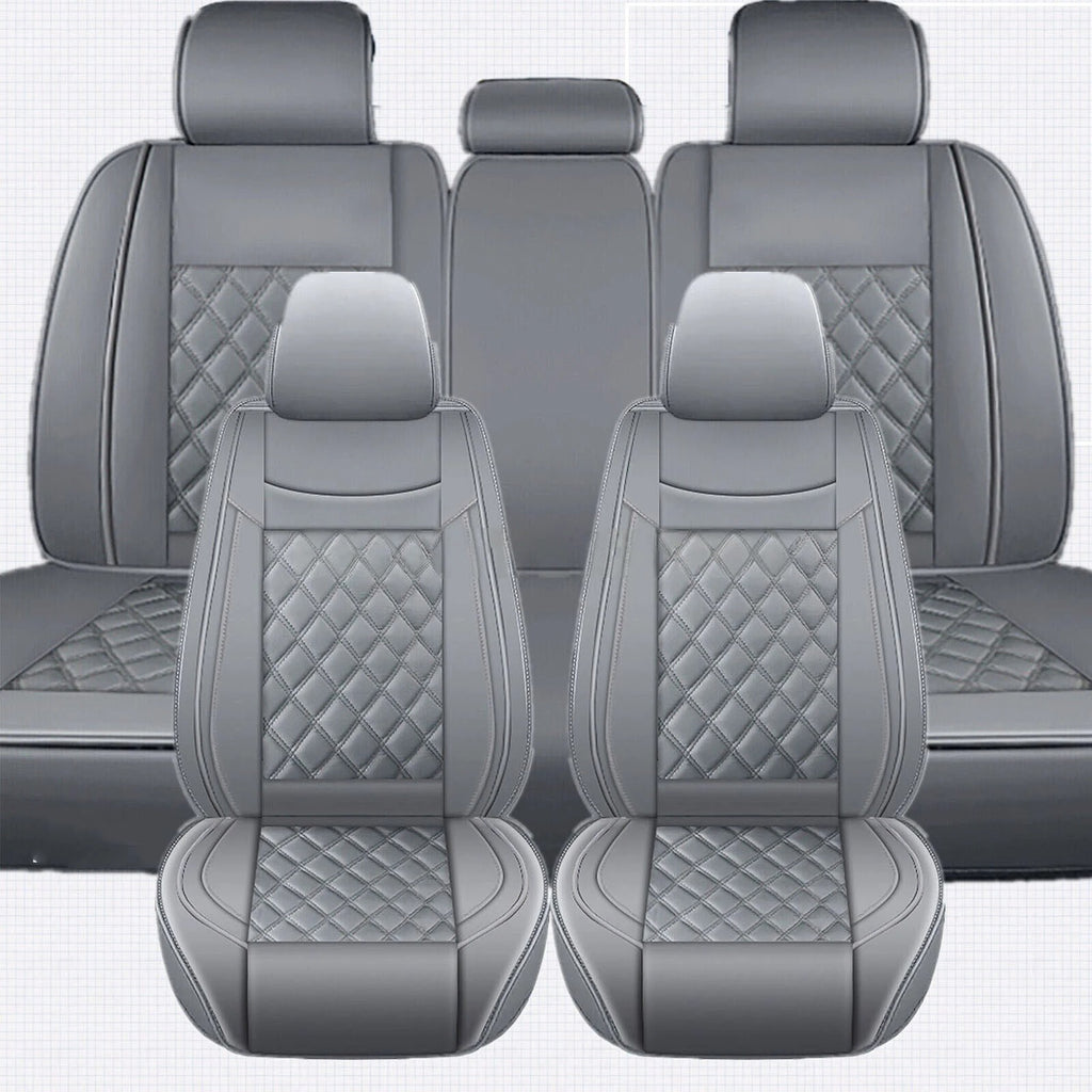 For Ford Full Set Gray PU Leather Car 5 Seat Covers Cushion Protector