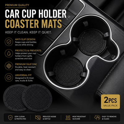 Premium Anti-Slip Car Cup Holder Coaster Mats – Universal Silicone Insert Pads (2PCS)