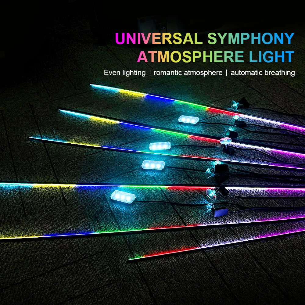 18 in 1 64 Color RGB Symphony Car Ambient Light Interior Acrylic Guide LED Strip Light Decoration Atmosphere Lamp by APP Control