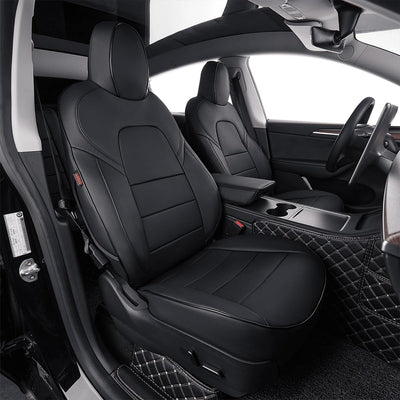 Custom Fit Cybertruck Car Seat Covers for Select Trucks Tesla 2024 2025 Cybertruck Seat Protectors - Full Set, Leather(Black/White)