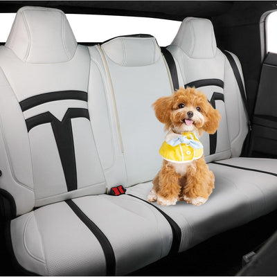 Custom Fit Cybertruck Car Seat Covers for Select Trucks Tesla 2024 2025 Cybertruck Seat Protectors - Full Set, Leather(Black/White)