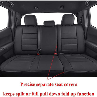 Custom Fit Tacoma Car Seat Covers for Select Toyota Tacoma 2016 2017 2018 2019 2020 2021 2022 2023 Double Cab/Crew Cab -Full Set,Leather(Black)