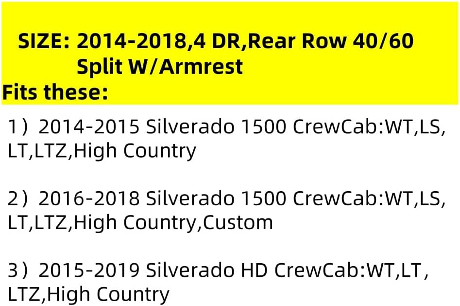Custom Fit Silverado Car Seat Covers for Select 2014-2018 Silverado/Sierra 1500 &2015-2019 Silverado HD Wt,Ls,Lt,Ltz,High Country (Crew Cab) - Full Set,Leather (Black)