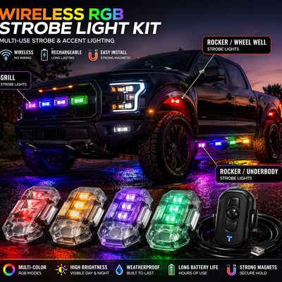 Wireless RGB Strobe Light Kit – Underbody, Wheel Well & Accent Lighting (4-Pack)