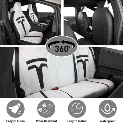 Custom Fit Cybertruck Car Seat Covers for Select Trucks Tesla 2024 2025 Cybertruck Seat Protectors - Full Set, Leather(Black/White)