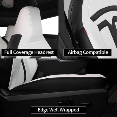 Custom Fit Cybertruck Car Seat Covers for Select Trucks Tesla 2024 2025 Cybertruck Seat Protectors - Full Set, Leather(Black/White)