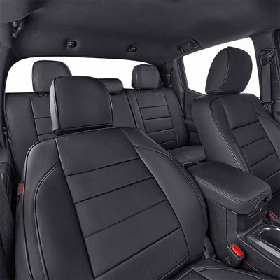 Custom Fit Tacoma Car Seat Covers for Select Toyota Tacoma 2016 2017 2018 2019 2020 2021 2022 2023 Double Cab/Crew Cab -Full Set,Leather(Black)