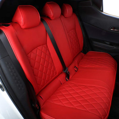 Custom Fit CHR Seat Covers for Select Toyota CHR 2018 2019 2020 2021 2022 Full Set - Leather (Red)