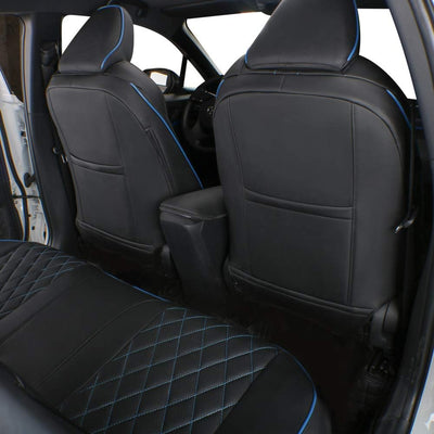 Custom Fit Colorado Car Seat Covers for Select Chevy Colorado 2014 2015 2016 2017 2018 2019 2020 2021 2022 - Full Set - Leather (Black with Blue Trim)