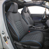 Custom Fit Colorado Car Seat Covers for Select Chevy Colorado 2014 2015 2016 2017 2018 2019 2020 2021 2022 - Full Set - Leather (Black with Blue Trim)