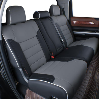 Custom Fit Tundra Full Set Car Seat Covers for Select Toyota Tundra Crewmax 2014 2015 2016 2017 2018 2019 2020 2021 - Leatherette (Black/Gray)