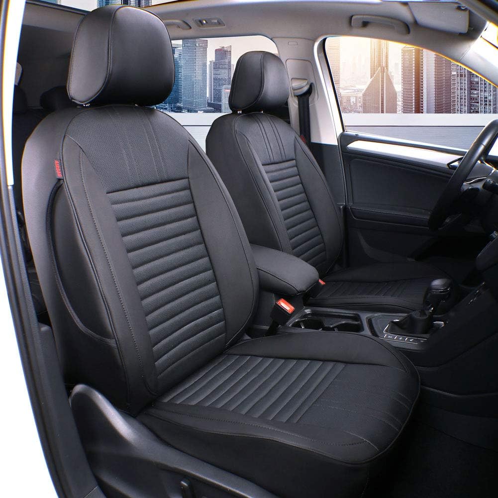 Custom Fit Full Set Car Seat Covers for Select Nissan Pathfinder Platinum 2013-2021 (Front Row W/Display Screen) - Three Rows, Second Row 40/60 Split,Leatherette (Black/Gray)
