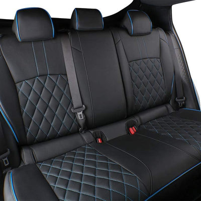 Custom Fit Colorado Car Seat Covers for Select Chevy Colorado 2014 2015 2016 2017 2018 2019 2020 2021 2022 - Full Set - Leather (Black with Blue Trim)
