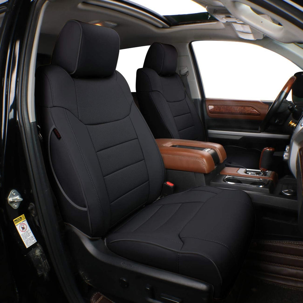 Custom Fit Silverado Car Seat Covers for Select 2014-2018 Silverado/Sierra 1500 &2015-2019 Silverado HD Wt,Ls,Lt,Ltz,High Country (Crew Cab) - Full Set,Leather (Black)