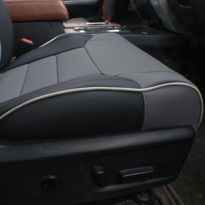 Custom Fit Tundra Full Set Car Seat Covers for Select Toyota Tundra Crewmax 2014 2015 2016 2017 2018 2019 2020 2021 - Leatherette (Black/Gray)