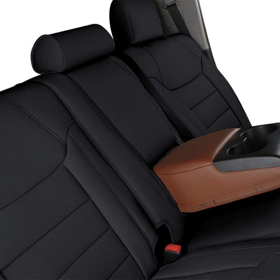 Custom Fit Silverado Car Seat Covers for Select 2014-2018 Silverado/Sierra 1500 &2015-2019 Silverado HD Wt,Ls,Lt,Ltz,High Country (Crew Cab) - Full Set,Leather (Black)