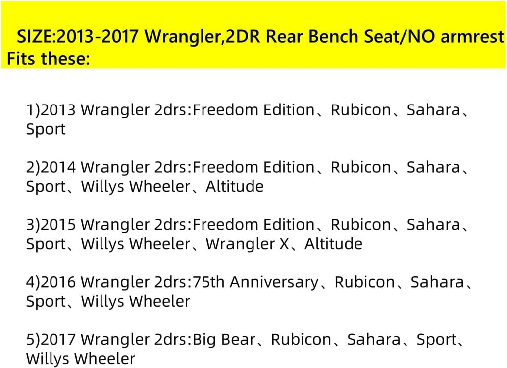 Wrangler 2013-2017 Car Seat Covers Full Set,Seat Covers Custom Fit for Jeep Wrangler,Car Seat Protector Waterproof,Leather Car Seat Cushion,Black Seat Cover - Leatherette (Black)