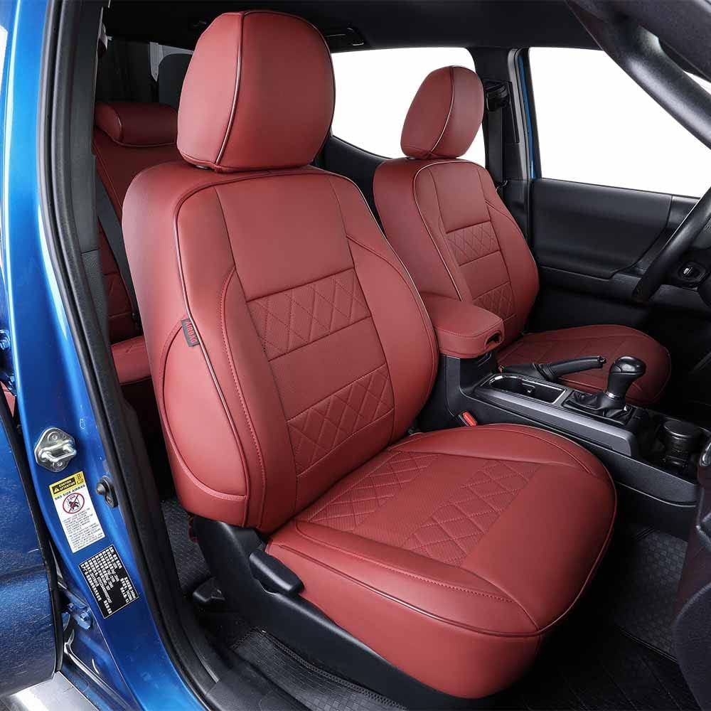 Custom Fit Tacoma Car Seat Covers for Select Toyota Tacoma 2016 2017 2018 2019 2020 2021 2022 2023 Double Cab/Extended Cab/Crew Cab -Full Set,Leather