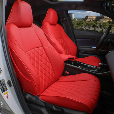 Custom Fit CHR Seat Covers for Select Toyota CHR 2018 2019 2020 2021 2022 Full Set - Leather (Red)