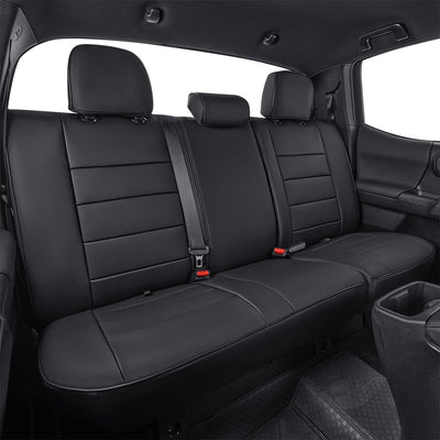 Custom Fit Tacoma Car Seat Covers for Select Toyota Tacoma 2016 2017 2018 2019 2020 2021 2022 2023 Double Cab/Crew Cab -Full Set,Leather(Black)