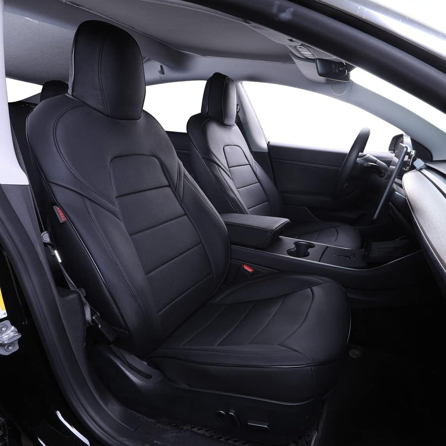 Custom Fit Model 3 Car Seat Covers for Select Tesla Model 3 2017 2018 2019 2020 2021 2022 2023 - Leatherette (Black)