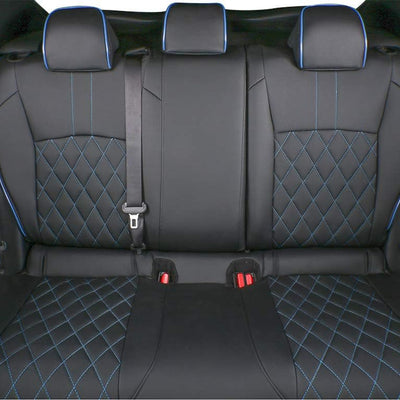 Custom Fit Colorado Car Seat Covers for Select Chevy Colorado 2014 2015 2016 2017 2018 2019 2020 2021 2022 - Full Set - Leather (Black with Blue Trim)