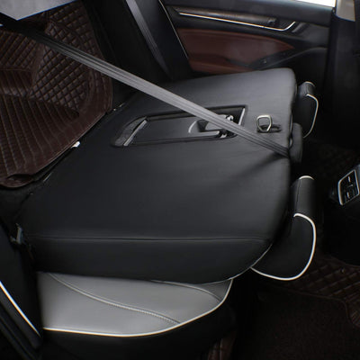 Custom Fit Full Set Car Seat Covers for Select Audi Q3 2012 2013 2014 2015 2016 2017 2018, W/Thigh Support - Leatherette (Black/Gray)