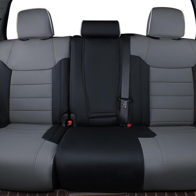 Custom Fit Tundra Full Set Car Seat Covers for Select Toyota Tundra Crewmax 2014 2015 2016 2017 2018 2019 2020 2021 - Leatherette (Black/Gray)