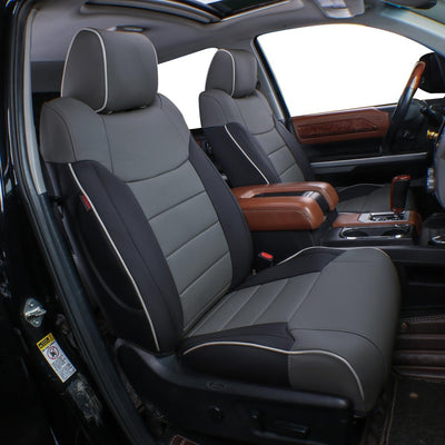 Custom Fit Colorado Car Seat Covers for Select Chevy Colorado 2014 2015 2016 2017 2018 2019 2020 2021 2022 - Full Set - Leather (Black with Blue Trim)