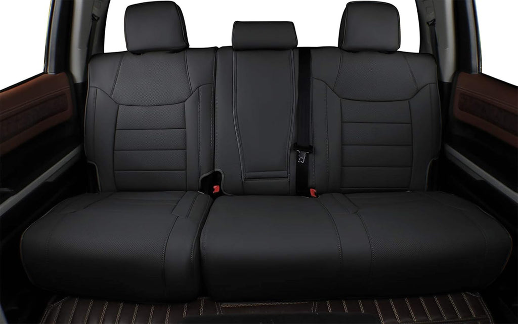 Custom Fit Silverado Car Seat Covers for Select 2014-2018 Silverado/Sierra 1500 &2015-2019 Silverado HD Wt,Ls,Lt,Ltz,High Country (Crew Cab) - Full Set,Leather (Black)