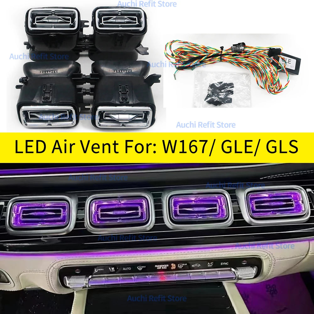 64 Colour LED Air Vents for Mercedes Benz W167 2020+ GLE GLS GLE53 GLS63 Indoor Ambient Light RGB Turbine Nozzle Decorative Lamp