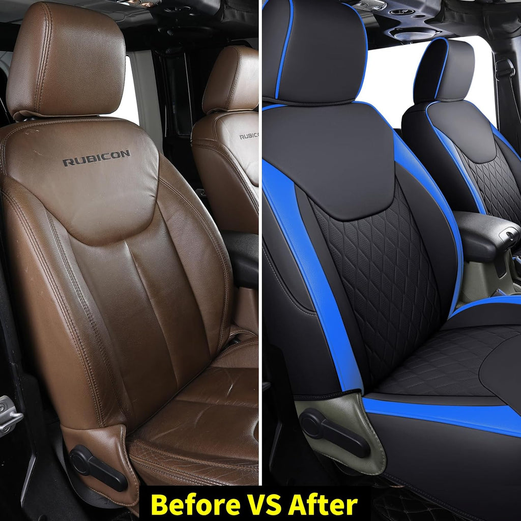 Jeep Wrangler JK JL Seat Covers, Leather Front Seat Covers for Truck Automotive Seat Covers Custom Fit for 2007-2023 Jeep Wrangler 2-Door/4-Door（Blue）