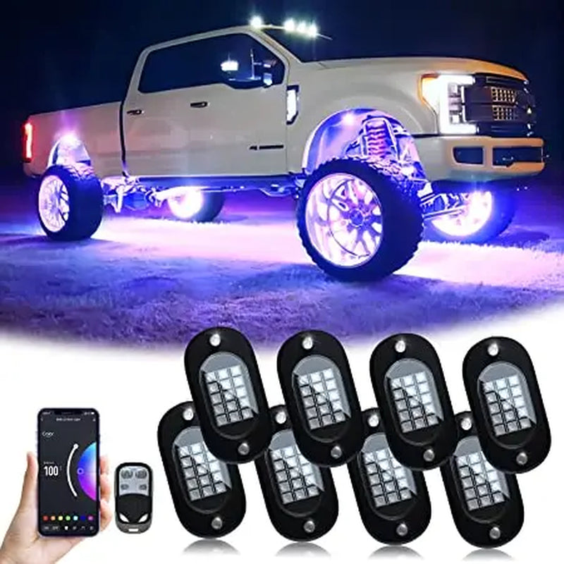 4/6/8/10/12 Pods Car RGB Rock Lights Music Mode APP Remote Control LED Neon Underglow Light Kit for Off-Road SUV ATV Auto Parts