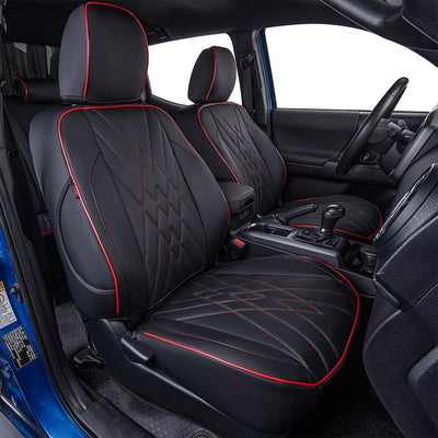 Custom Fit Tacoma Car Seat Covers for Select Toyota Tacoma 2016 2017 2018 2019 2020 2021 2022 2023 Double Cab/Crew Cab -Full Set,Leather(Black)