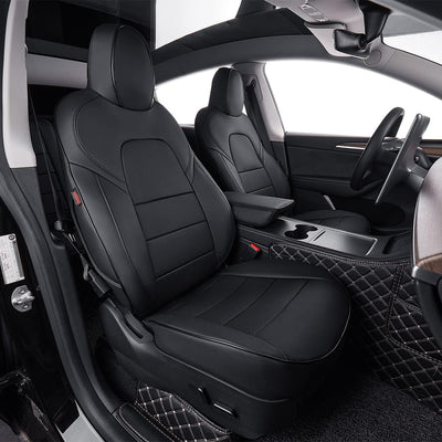 Custom Fit Model 3 Car Seat Covers for Select Tesla Model 3 2017 2018 2019 2020 2021 2022 2023 - Leatherette (Black)
