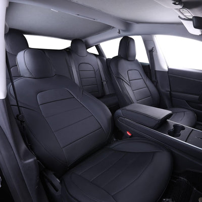 Custom Fit Model 3 Car Seat Covers for Select Tesla Model 3 2017 2018 2019 2020 2021 2022 2023 - Leatherette (Black)