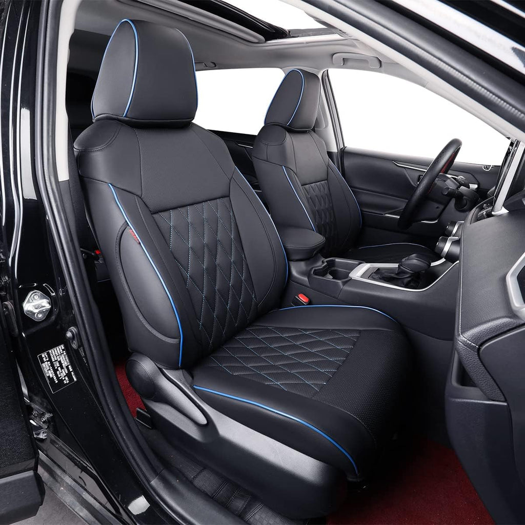 Custom Fit RAV4 Car Seat Covers for Select Toyota RAV4 2019 2020 2021 2022 2023 2024 2025 LE,XLE,XLE Premium,Limited - Full Set,Leather(Black)