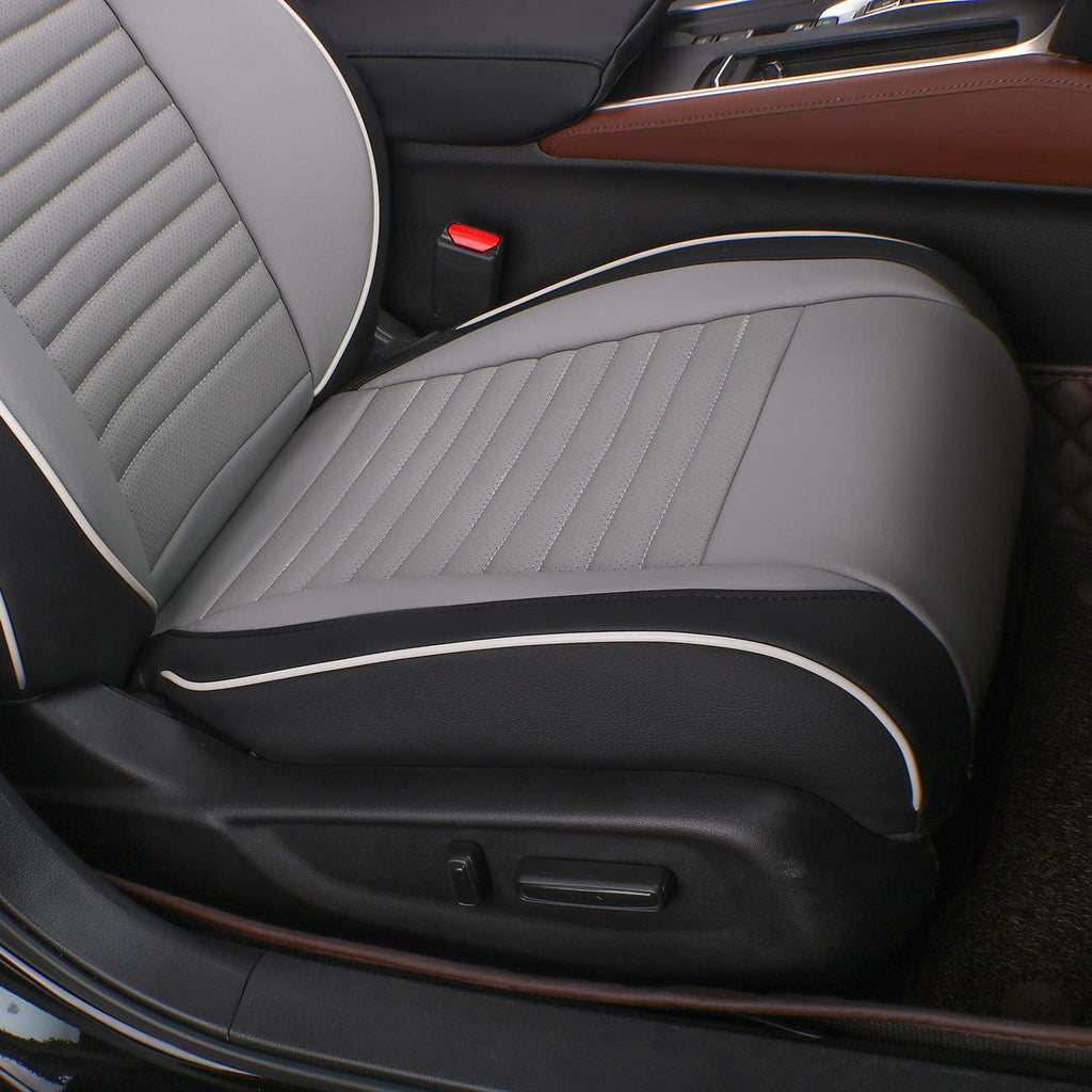Custom Fit Full Set Car Seat Covers for Select Audi Q3 2012 2013 2014 2015 2016 2017 2018, W/Thigh Support - Leatherette (Black/Gray)