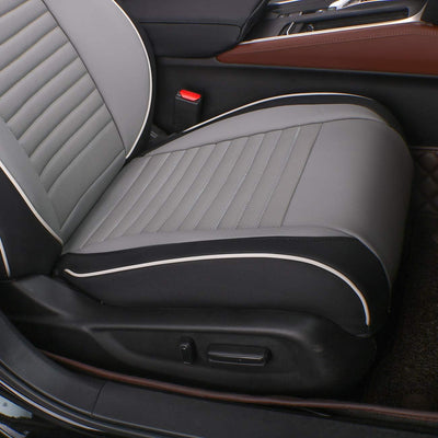 Custom Fit Full Set Car Seat Covers for Select Audi Q3 2012 2013 2014 2015 2016 2017 2018, W/Thigh Support - Leatherette (Black/Gray)